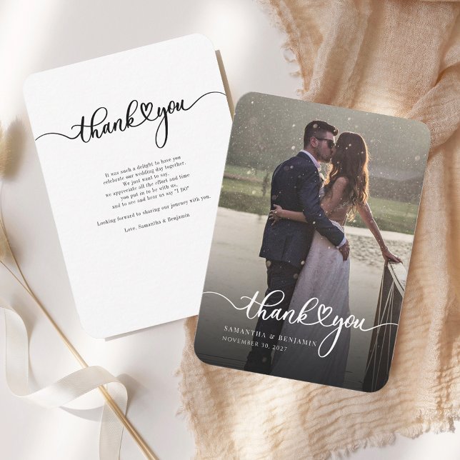 Hochzeitskarte Foto mit handgeschriebenem Dankesch Mitteilungskarte (Wedding Day Photo Rounded Corner Thank You Notecard)
