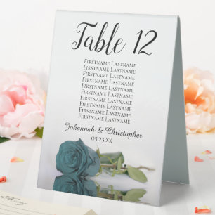 Hochzeitskarte für aquamarine Rose Tischnummer Tischaufsteller