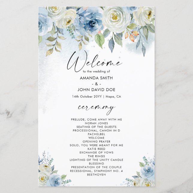Hochzeitskarte für Blau und Weiß (Vorderseite)