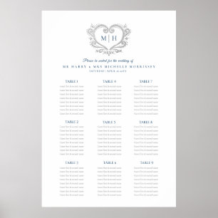 Hochzeitskarte für blaue und silberne Herzkranke Poster