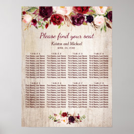 Hochzeitskarte für Burgund-Flora-Holz Poster