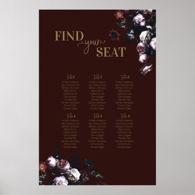 Hochzeitskarte für Burgund-Flora Poster (Vorne)