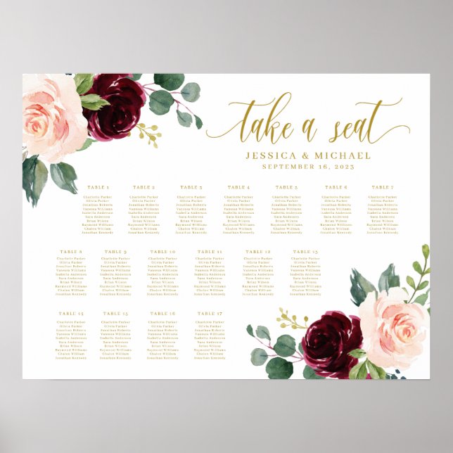 Hochzeitskarte für Burgund-Flora Poster (Vorne)