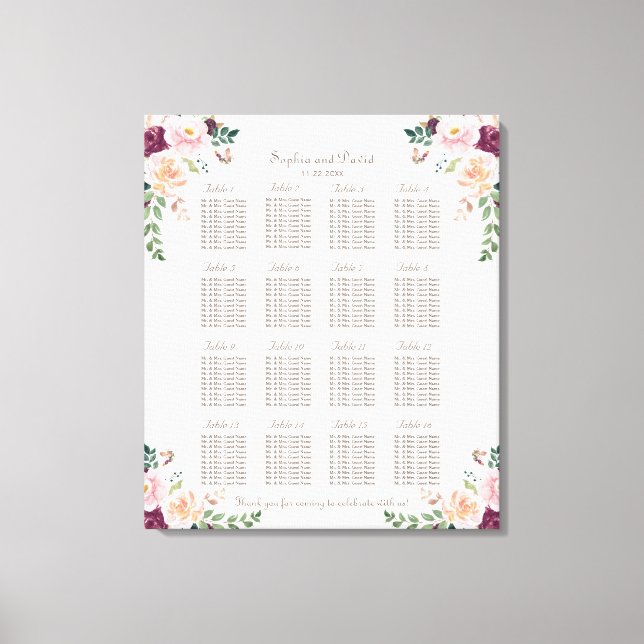 Hochzeitskarte für Burgund Pink Saffron Leinwanddruck (Vorderseite)