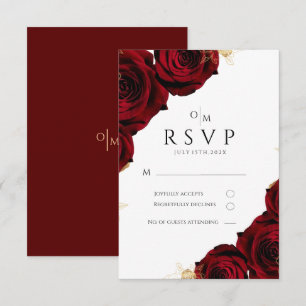 Hochzeitskarte für Burgund und Gold-Rose RSVP Karte