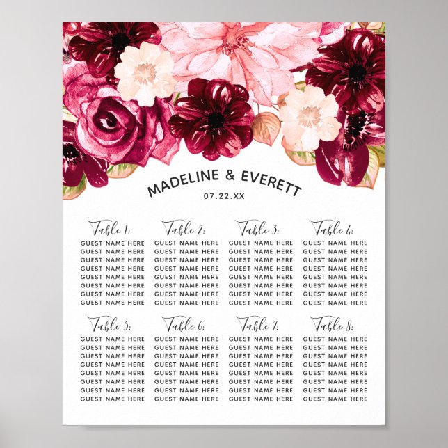 Hochzeitskarte für Burgund und Rosa Poster (Vorne)