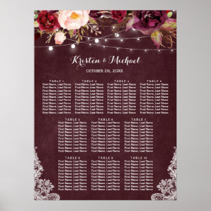 Hochzeitskarte für Burgunder Blumenlampen Poster