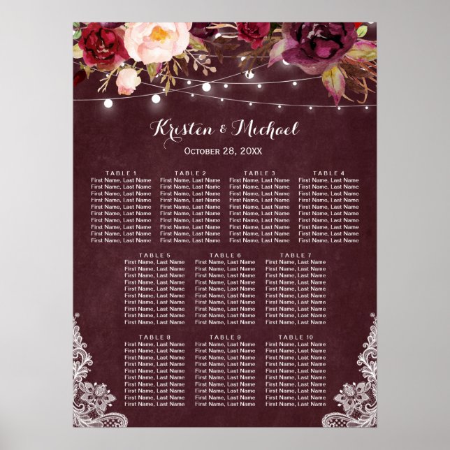 Hochzeitskarte für Burgunder Blumenlampen Poster (Vorne)