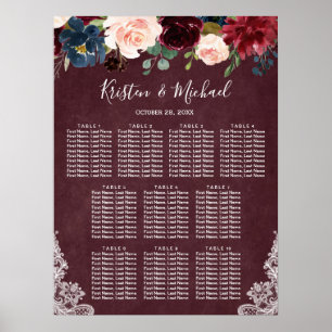 Hochzeitskarte für Burgunder Blütenblätter Poster