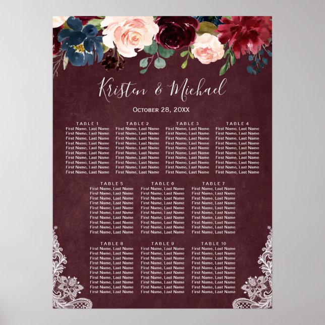 Hochzeitskarte für Burgunder Blütenblätter Poster (Vorne)