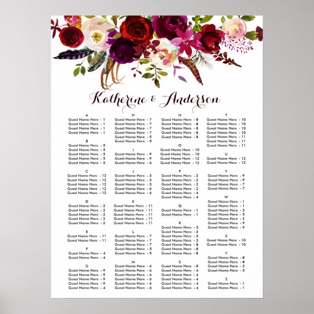 Hochzeitskarte für Burgundy Marsala Boho Poster (Vorne)