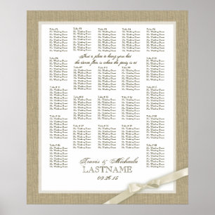 Hochzeitskarte für Burlap- und antike Weiße Bow Poster