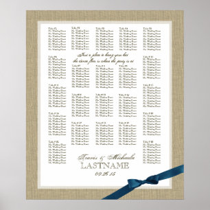 Hochzeitskarte für Burlap- und Navy-Blue-Bow Poster