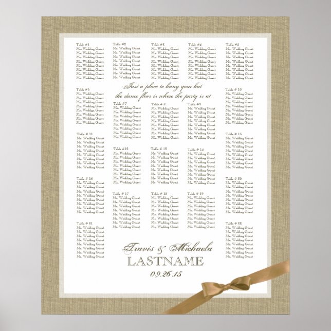 Hochzeitskarte für Burlap- und Tan Bow Poster (Vorne)