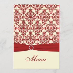 Hochzeitskarte für Creme und Red Damask Menükarte