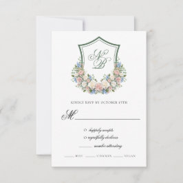 Hochzeitskarte für das blaue Blumenfloral-Wappen RSVP Karte