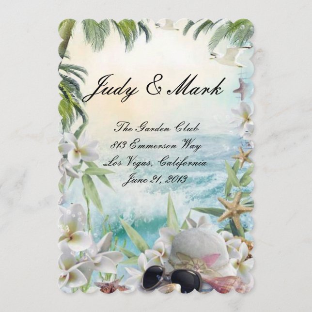 Hochzeitskarte für das florale Tropical Beach Menükarte (Vorderseite)