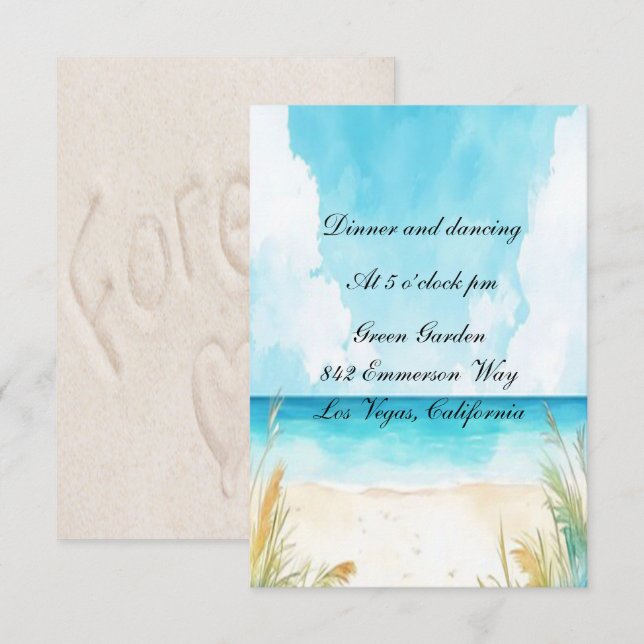 Hochzeitskarte für den Blue Ocean Empfang Einladung (Vorne/Hinten)