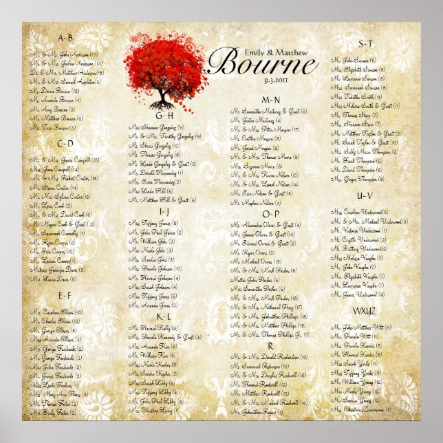 Hochzeitskarte für den Rotherz-Damast Poster (Vorne)