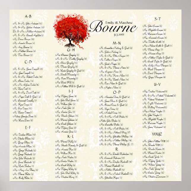 Hochzeitskarte für den Rotherz-Damast Poster (Vorne)