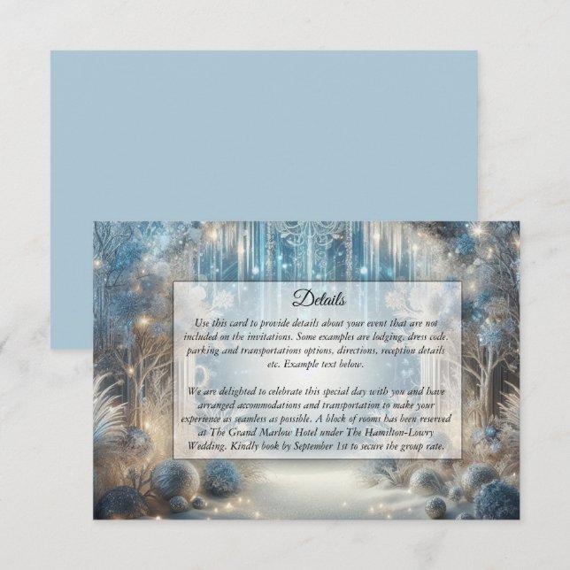 Hochzeitskarte für den Schneewald Begleitkarte (Vorne/Hinten)