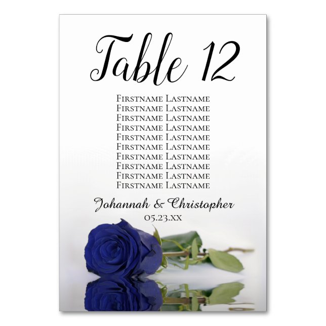 Hochzeitskarte für die blaue Rose der Marine Tischnummer (Vorderseite)
