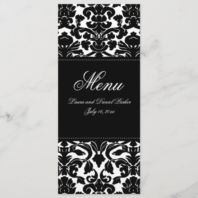 Hochzeitskarte für die schwarzen und weißen Damask Menükarte (Vorderseite)