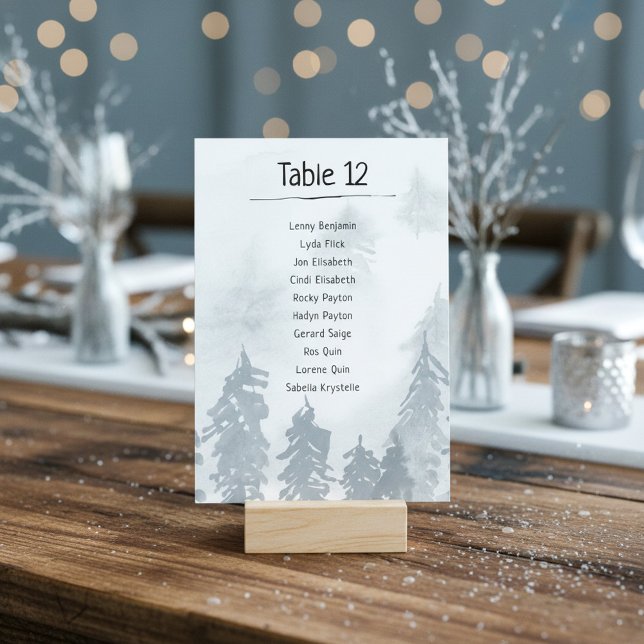Hochzeitskarte für die Tischnummer (Winter wedding Table Number Seating Chart.)