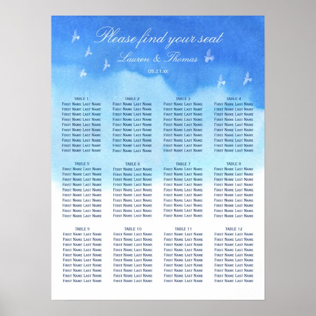 Hochzeitskarte für Doves & Blue Watercolor Poster (Vorne)