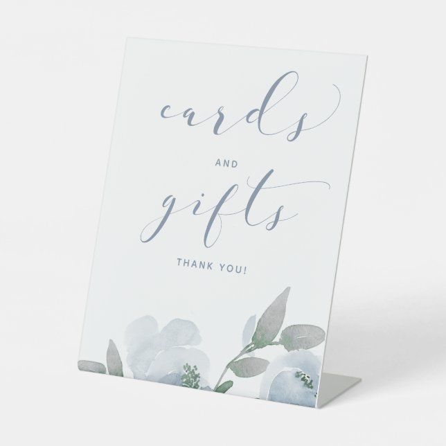 Hochzeitskarte für Dusty Blue & Gray Watercolor Sockelschild (Vorderseite)