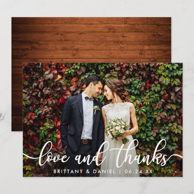 Hochzeitskarte für Foto Wood Liebe und Dankkarte Einladung (Vorne/Hinten)