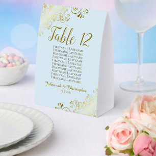 Hochzeitskarte für Gold & Blue Tischnummer Tischaufsteller
