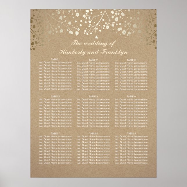 Hochzeitskarte für Gold Gipskraut Kraft Poster (Vorne)
