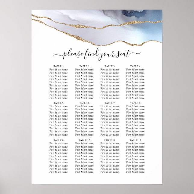 Hochzeitskarte für Gold-Glitzer und Navy-Agate Poster (Vorne)