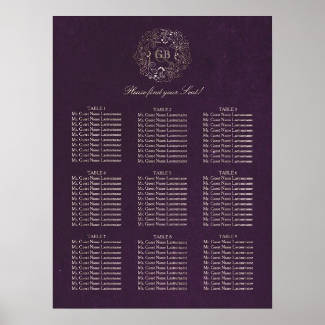 Hochzeitskarte für Gold und Plum Poster (Vorne)