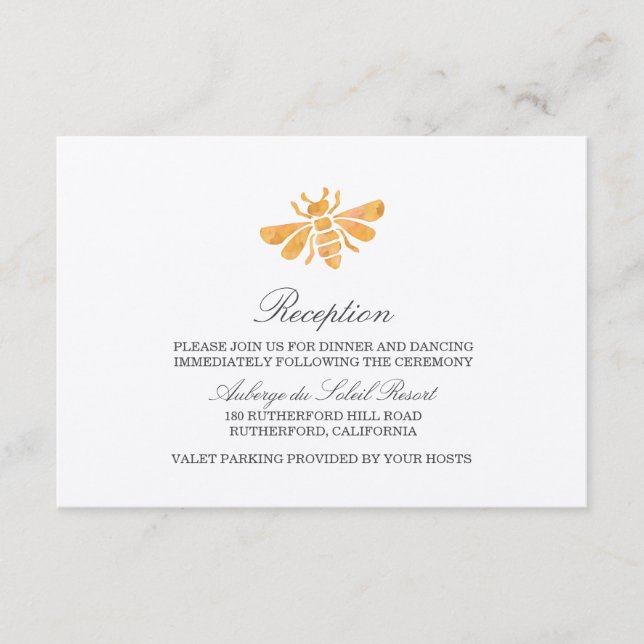 Hochzeitskarte für Golden Bee Watercolor Begleitkarte (Vorderseite)