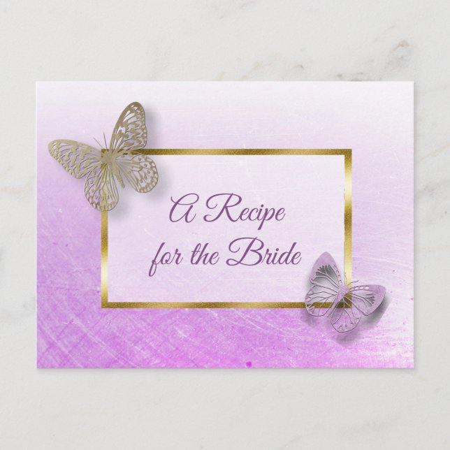 Hochzeitskarte für Lavendel und Goldschmetterlinge Postkarte (Vorderseite)