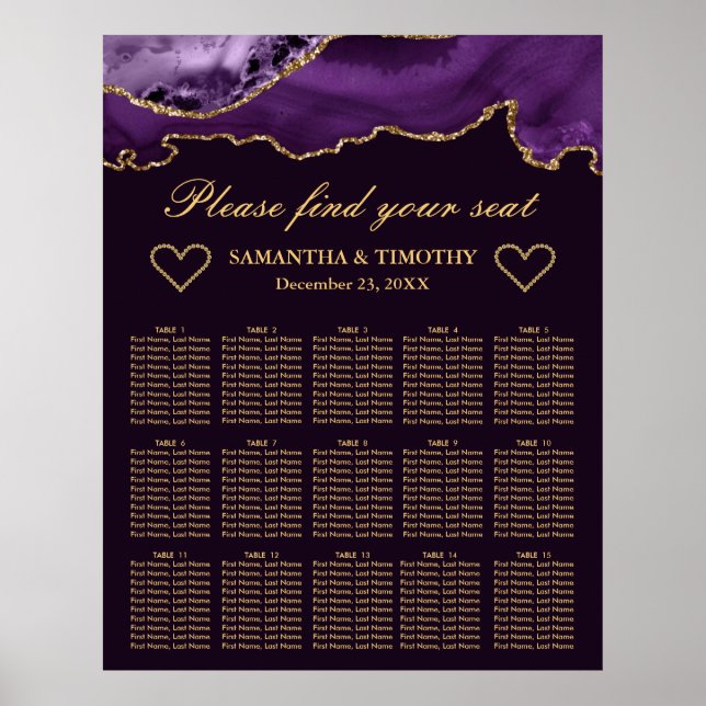 Hochzeitskarte für lila und goldene Glitzer Poster (Vorne)