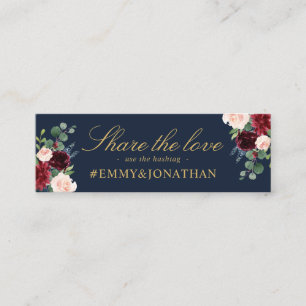 Hochzeitskarte für Navy & Blush, bordeauxrote, blu Mini Visitenkarte