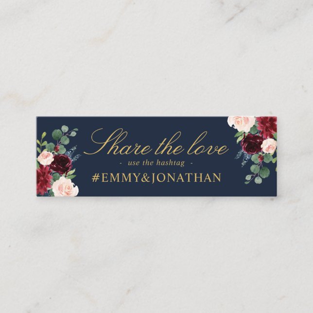 Hochzeitskarte für Navy & Blush, bordeauxrote, blu Mini Visitenkarte (Vorderseite)