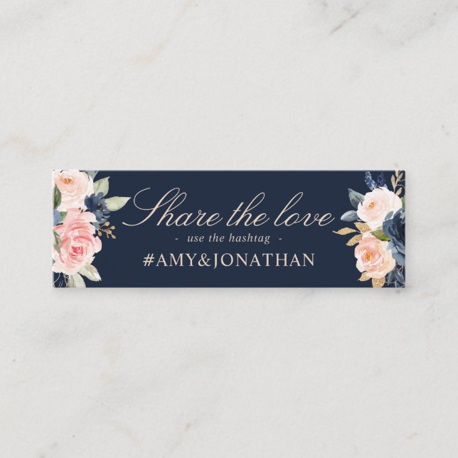 Hochzeitskarte für Navy & Blush, bordeauxrote, blu Mini Visitenkarte (Vorderseite)