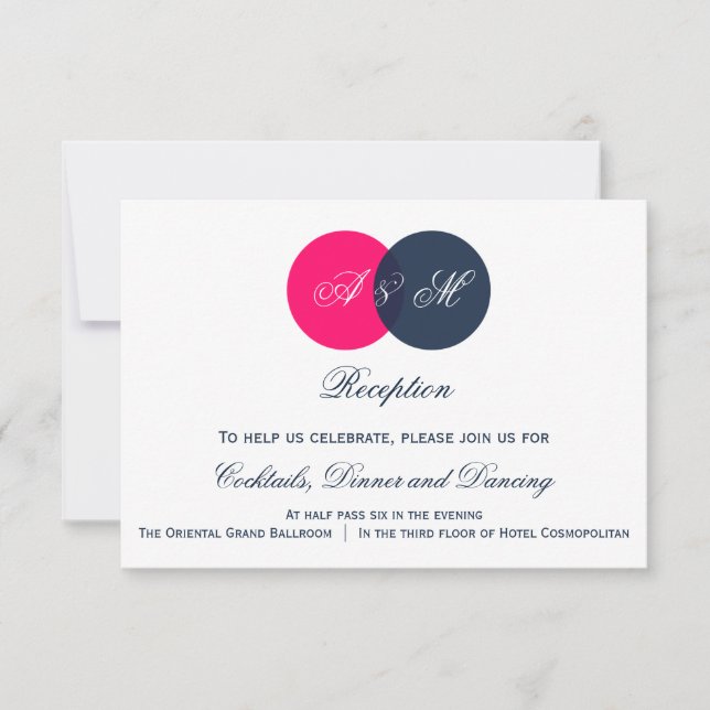 Hochzeitskarte für Navy- und Hot-Pink-Monogramme Einladung (Vorderseite)