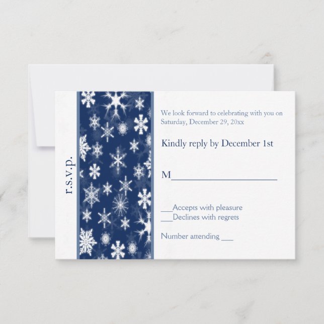 Hochzeitskarte für Navy und Weiße Schneeflocken RSVP Karte (Vorderseite)