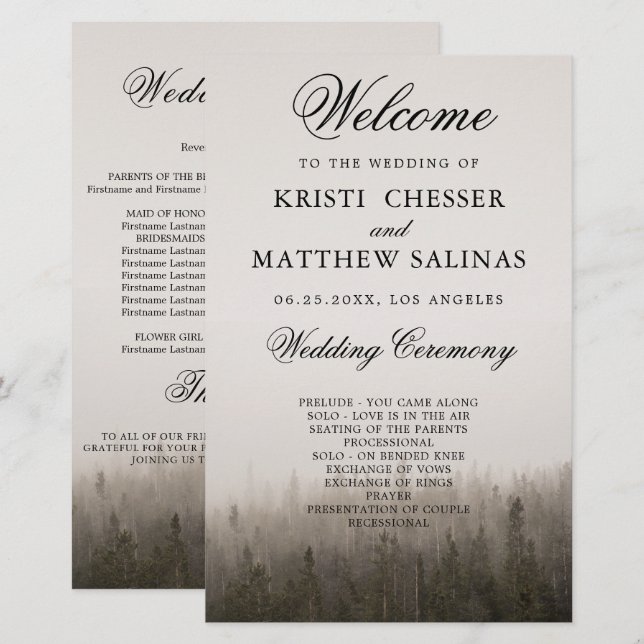 Hochzeitskarte für Rustikal Forest Misty Landscape (Vorne/Hinten)