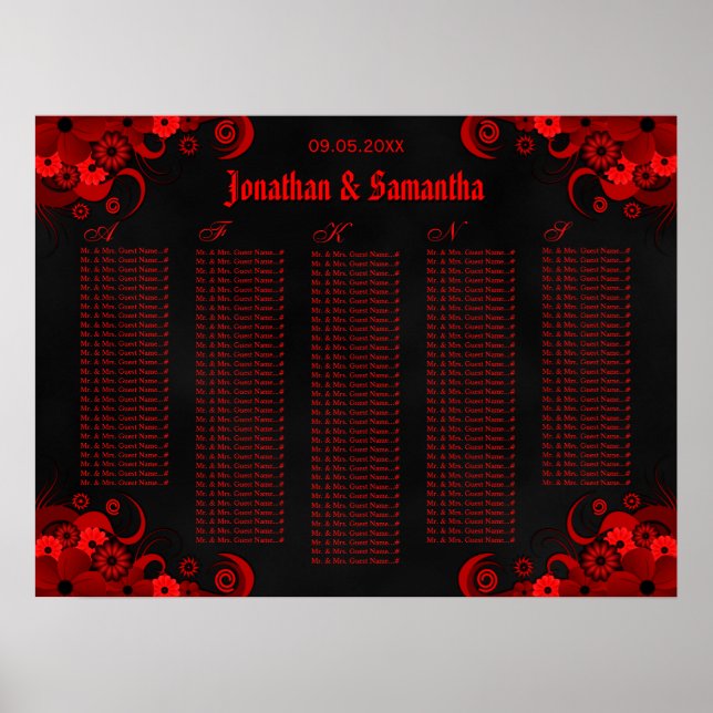 Hochzeitskarte für Schwarz-Rot-Flora Poster (Vorne)