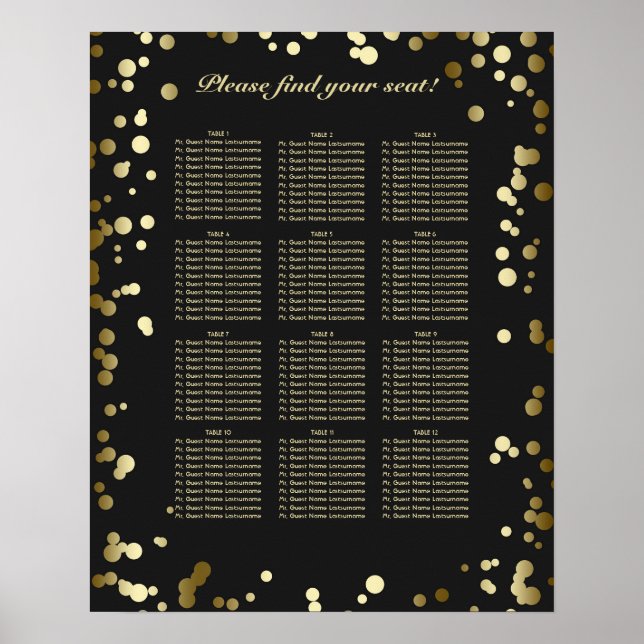 Hochzeitskarte für Schwarz und Gold Confetti Poster (Vorne)
