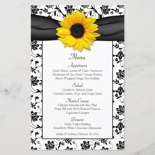Hochzeitskarte für Schwarz-weiße Sonnenblume (Vorderseite)