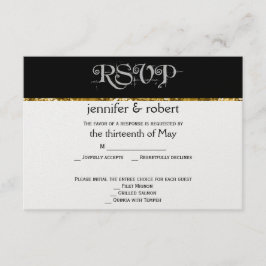 Hochzeitskarte für Schwarz-weißen und Gold Glitzer RSVP Karte