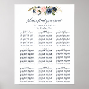 Hochzeitskarte für Seefahrer und Blütenblumen Poster