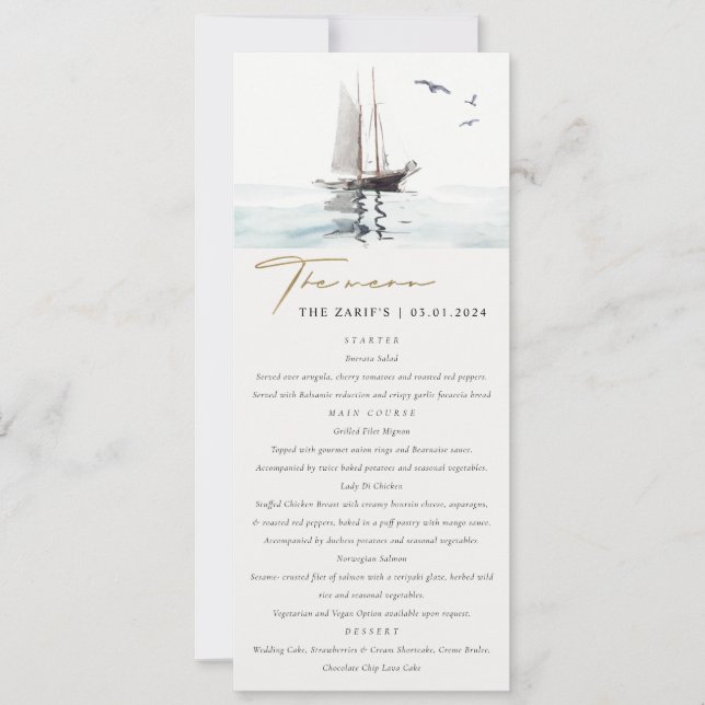 Hochzeitskarte für Segel-Yachten mit Wasserfarbe Einladung (Vorderseite)